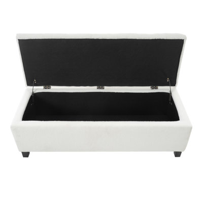 Ottoman Bench With Storage Boucle Surface, Rubber Wood Legs, 300 Lbs Capacity