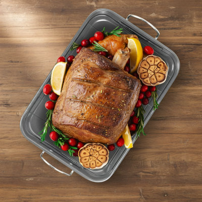 Large Non-Stick Oven Baking Tray, 11.2 X 17.7 Cm, Heavy-Duty Metal Construction With Rack, For Roasting Turkey, Chicken, And Vegetables.