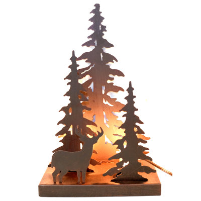 Ruso Brown Metal Deer with Trees Freestanding Plug-In Light Up Décor