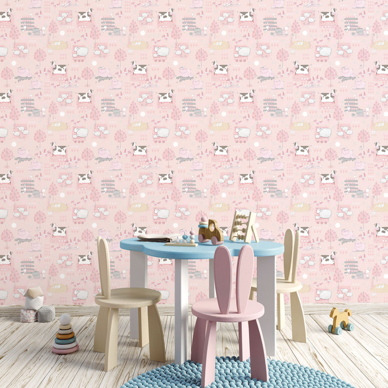 Egremt 10m x 53cm Matte Wallpaper Roll, Pink/Grey