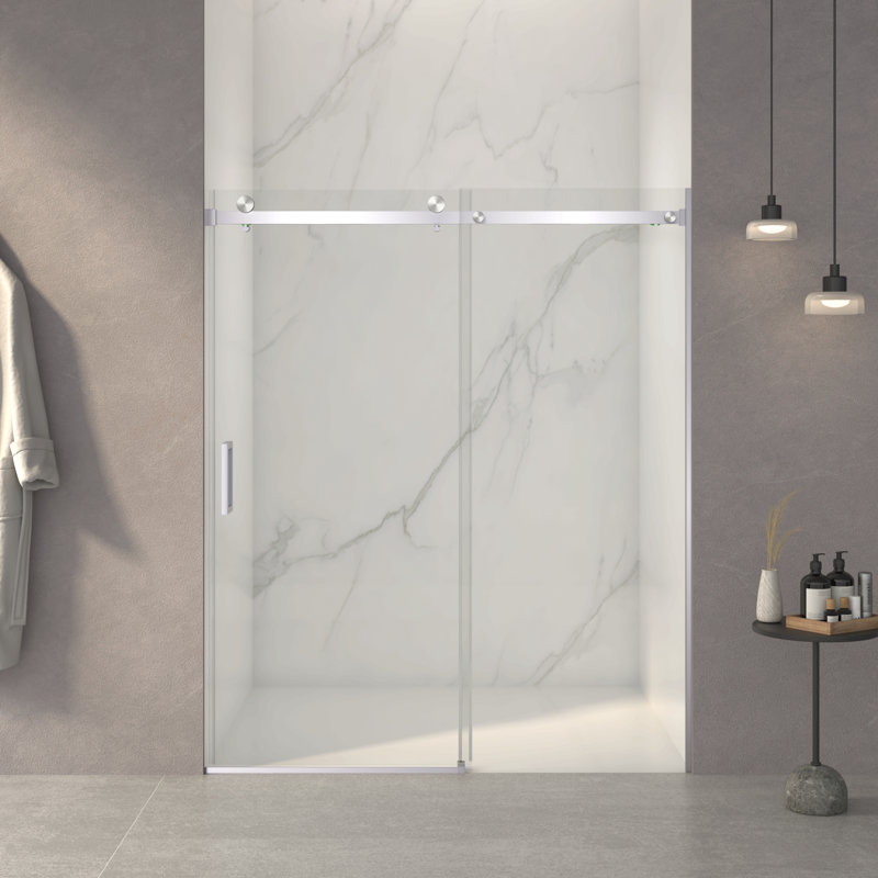56-60"W X 72"H Frameless Sliding Shower Door,5/16" (8Mm) Thick Sgcc Tempered Clear Glass,Double Side Easy Clean Coat, Brushed Nickel Finished With Buffer
