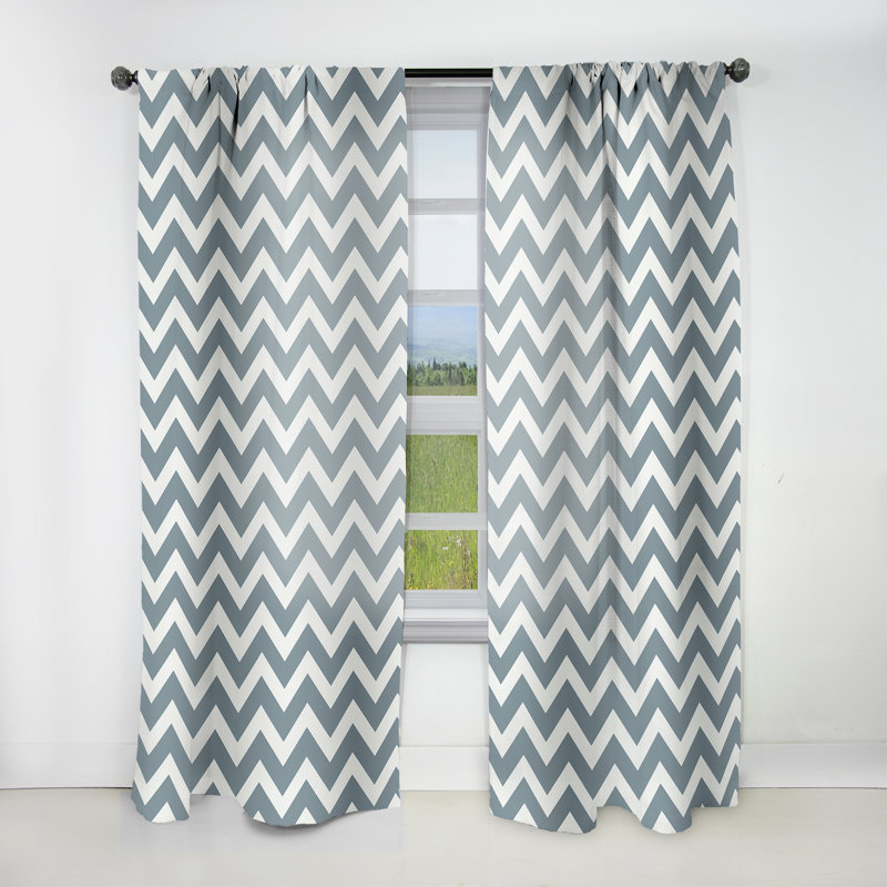 Chevron contemporain blanc et gris - Rideau à chevrons - Rideau à chevrons obscurcissant - 1 panneaux, L 52 po x L 84 po