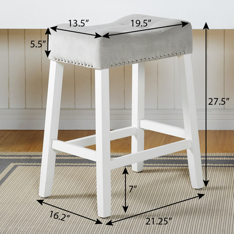 Set Of 2 Counter Height Stools With Tufted Saddle Seats, Blue