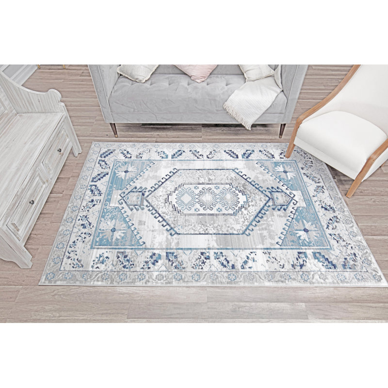 Freya Farmhouse Misty Blue Area Rug, Rectangle 8' x 10'