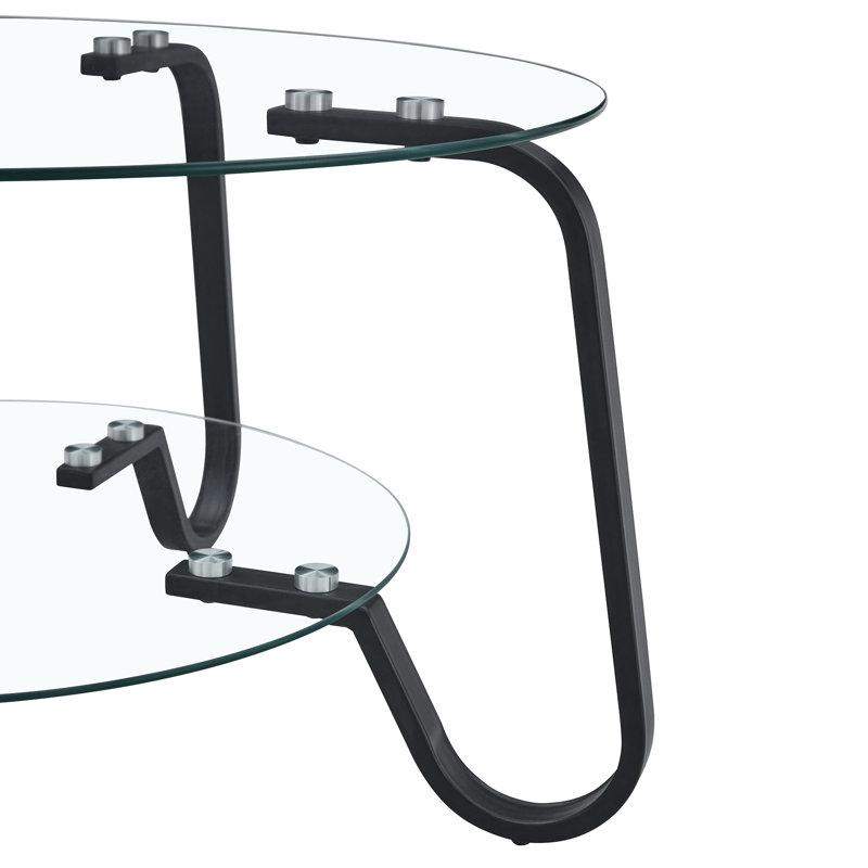 Retro Minimalist Style Metal Frame Double-layer Tempered Glass Coffee Table, , Adding A Touch Of Elegance To Your Living Room