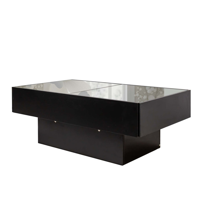 Table basse avec plateau coulissant, table centrale avec compartiment de rangement caché, table extensible pour le salon
