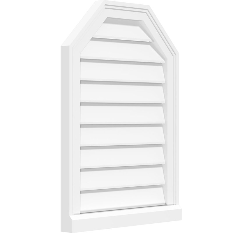 Octagonal Top Surface Mount Functional Brickmould Sill Frame PVC Gable Vent, 16" H x 28" W x 1" D