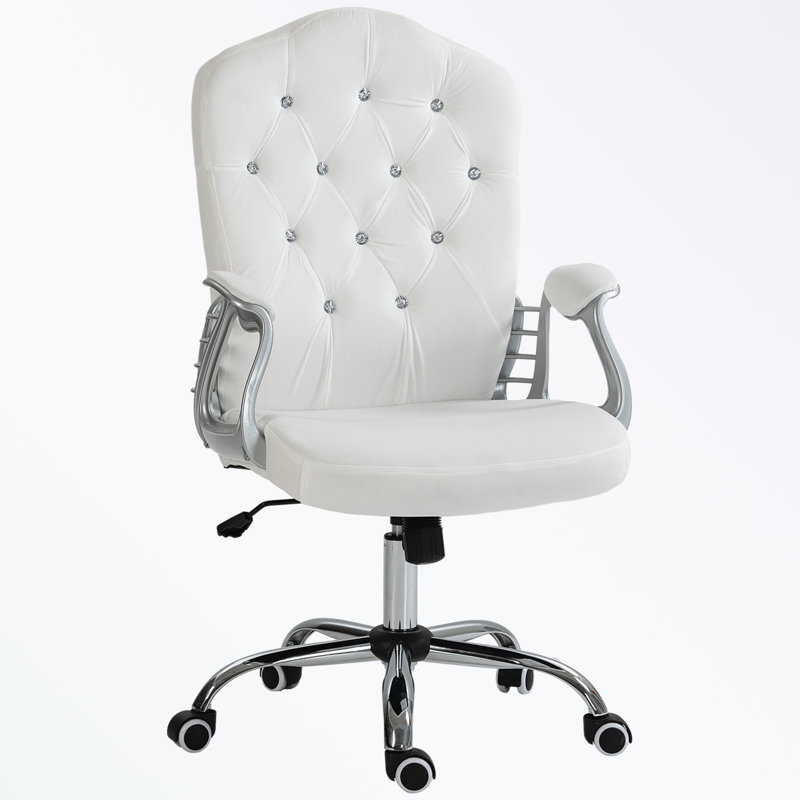 Kimar Chair with Padded Armrests, White, Polyester Blend