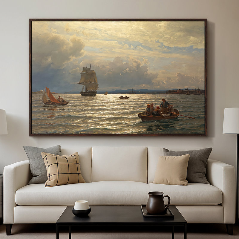 From the Inlet of Oslo, 1874 - Hans Gude, toile tendue avec châssis, 26 x 40, Noyer