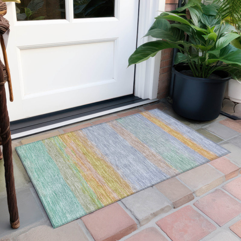 Lavender and Multicolor Stripe Synthetic Washable Rug 20" x 30"