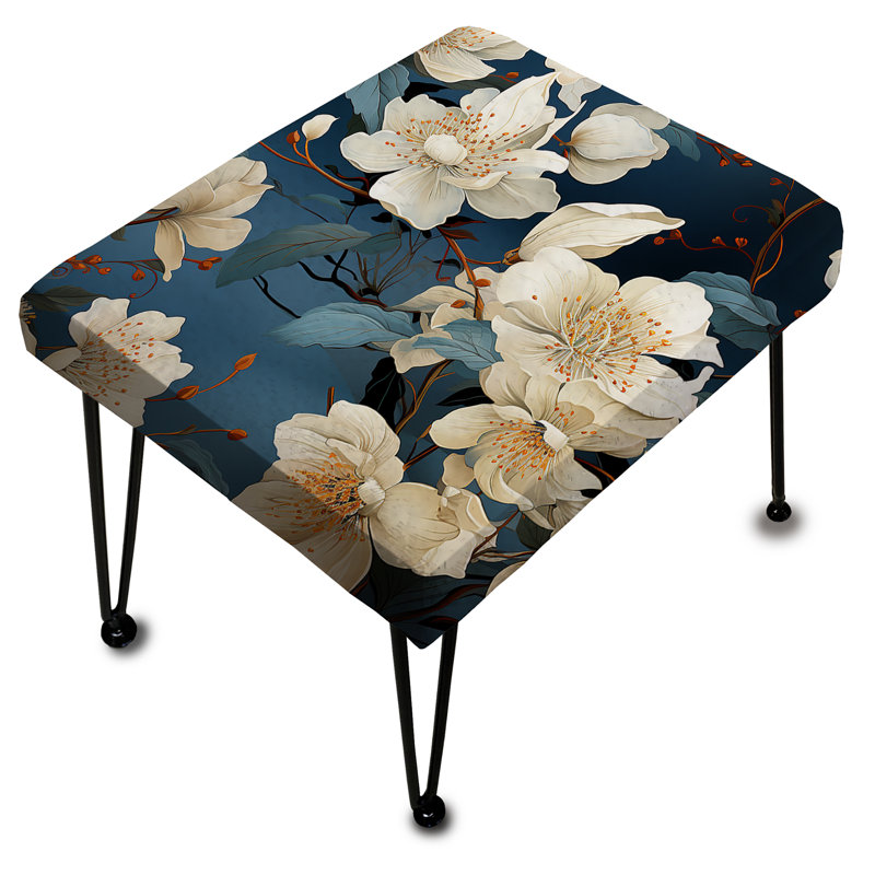 Asian Blue And White Orchids Floral Pattern II - Floral Rectangle Ottoman