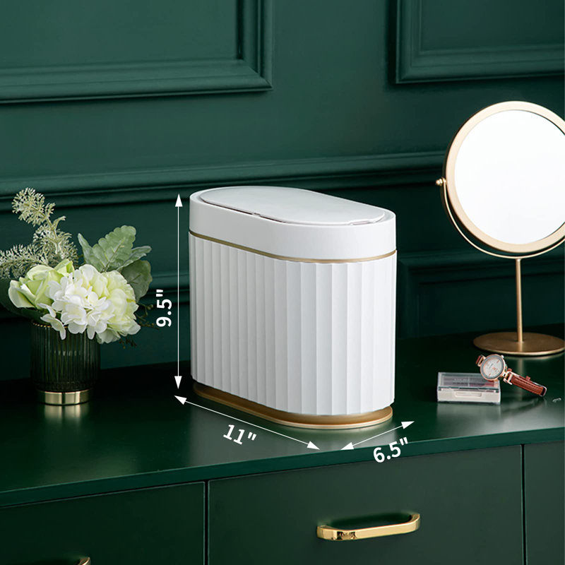 White and Gold Touchless Motion Sensor Desktop Trash Can