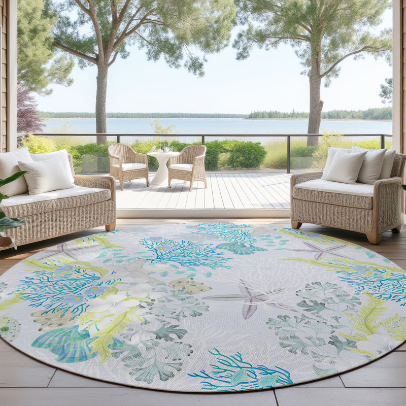 Pagar Washable Machine Woven Indoor / Outdoor Area Rug , Round 8'