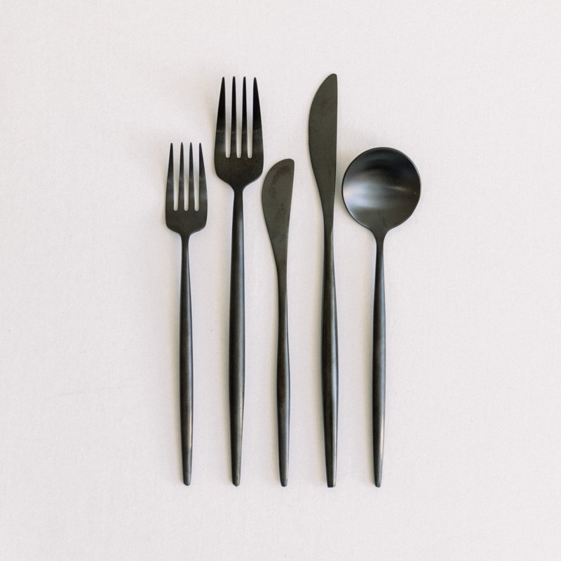 Borrowed BLU Luna Stainless Steel (18/10) Flatware Set, Matte Black