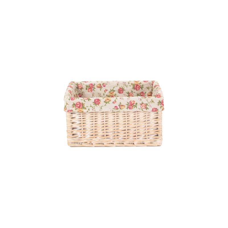 Garden Rose Lined Storage Wicker Basket, 19cm H x 37cm W x 24cm D
