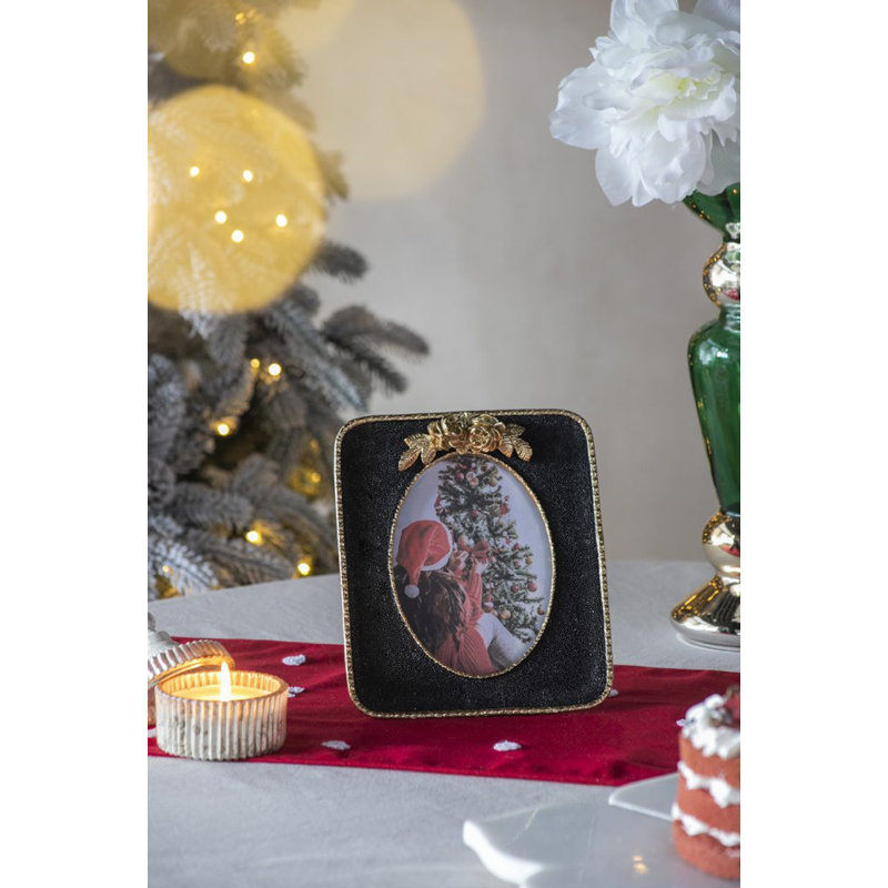 Cadre photo noir et or d'inspiration victorienne 8 po x 9 po, cadre en poudre de pierre traditionnelle et résine avec accent floral pour manteau de cheminée, table, bureau ou table de chevet 