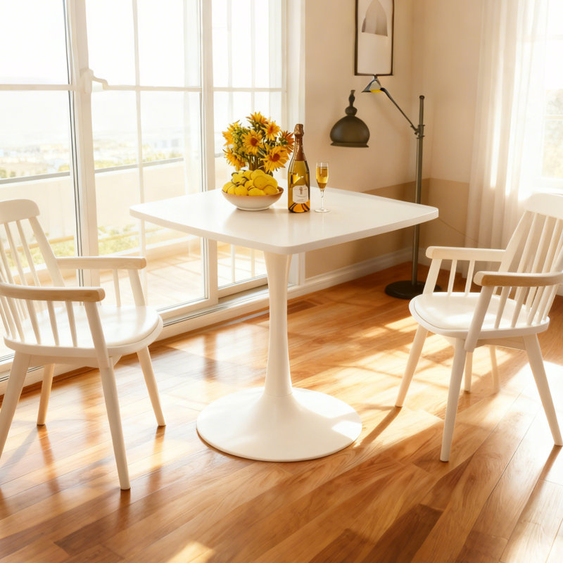 Table à manger 23,62 pouces blanc, Blanc mat, White, 28.74" H x 23.6" W x 23.6" D