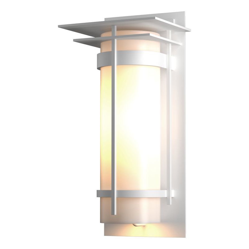 Banded with Top Plate Large Outdoor Sconce - Coastal White Finish - Opal Glass, Marine Grade White