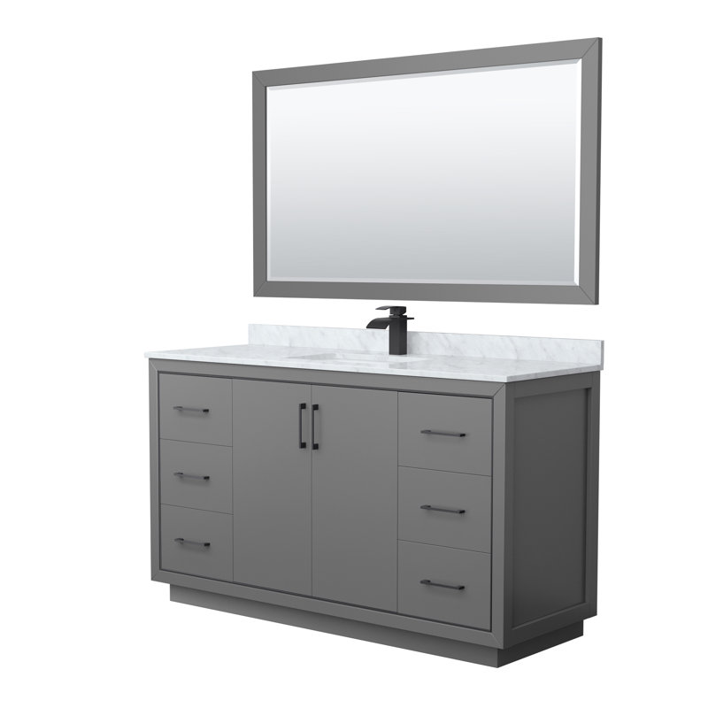 Ensemble de meuble-lavabo simple 60 "avec miroir Icon, Gris foncé, Noir mat