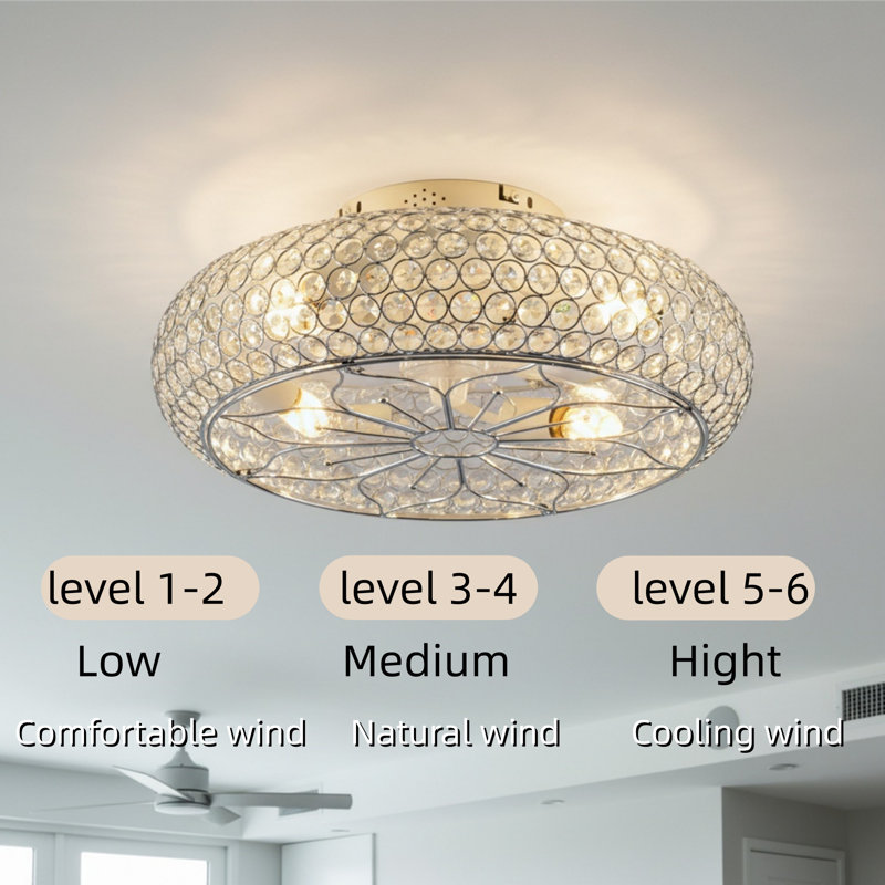 Crystal Ceiling Fan Light With Remote Control, 6-speed Adjustable Dc Motor Reversible Ceiling Fan, Bulb Not Included