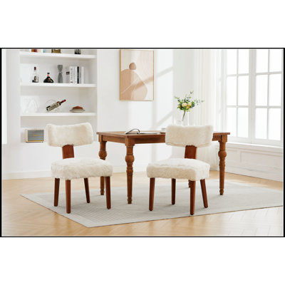Ensemble de 2 chaises de salle à manger sans accoudoirs modernes avec dossier incurvé, revêtement en tissu de lin et pieds en bois massif pour plus de confort et de style