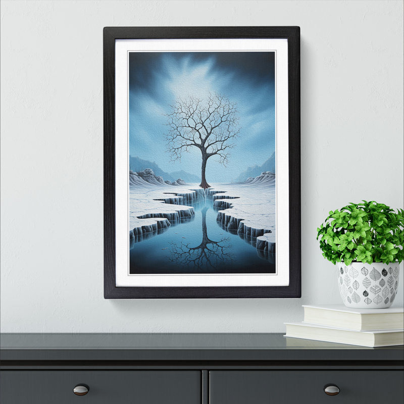 Winter Landscape Surrealism - Single Picture Frame Print on Wood, Black, 46cm H x 34cm W x 2cm D