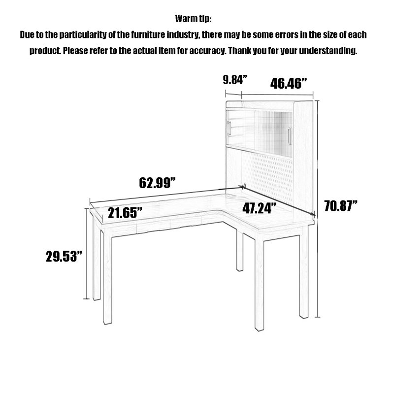 Solid Wood L - shaped Desk and Bookshelf Combination, 70.87" H x 62.99" W x 47.24" D
