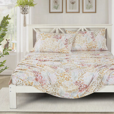 Ensemble de draps ultra doux en microfibre à motif floral aquarelle - infroissable, simple