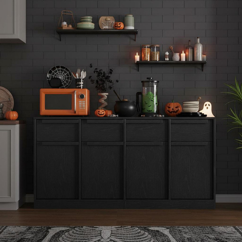 Sideboard Buffet Cabinet with 4 Drawers,31.5 in Large Coffee Storage Cabinet, Modern Storage Buffet Table for Kitchen, Dining Room, Living Room