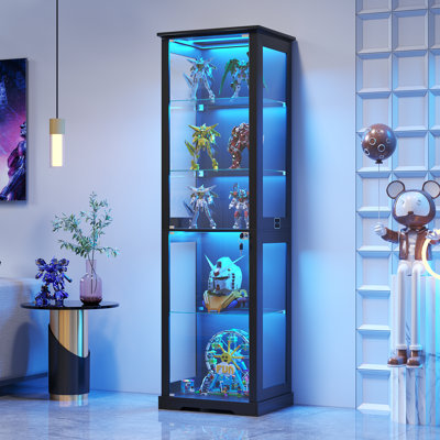 Giass Display Cabinet, 5-tier Display Cabinet With Lock, Bookcasewith 3 Color Led Lights by Wrought Studio