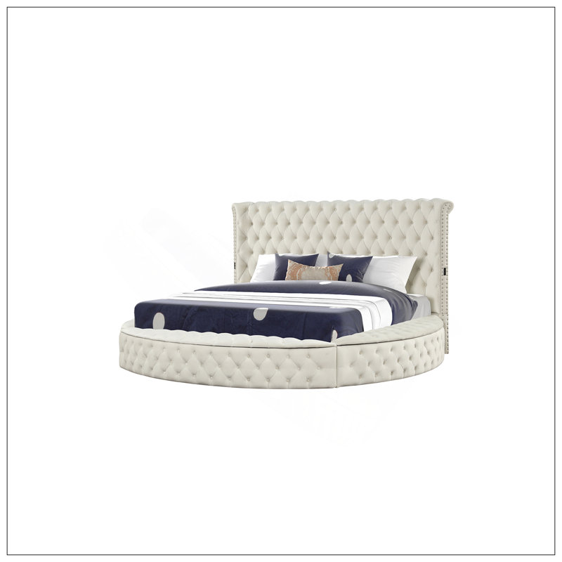 Grand lit de style moderne avec chargeur USB et bois de couleur crème