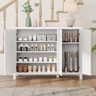 Armoire à chaussures avec portes, armoire de rangement pour chaussures Farmhouse 35 po, rangement à chaussures pour hall d'entrée à 4 niveaux