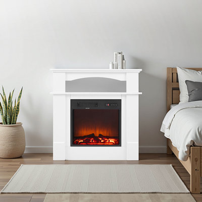 Foyer électrique autoportant de 33 pouces avec 1 500 W 5120 BTU, flammes réglables, minuterie, télécommande, pour le salon et la chambre à coucher, blanc 5120 BTU, 3D