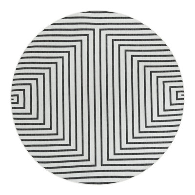 Tapis intérieur / extérieur en polypropylène géométrique tissé à la machine blanc / noir