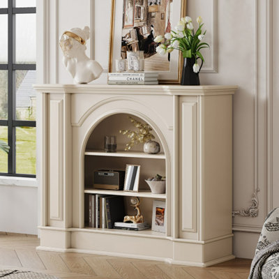 Foyer autoportant en bois massif beige