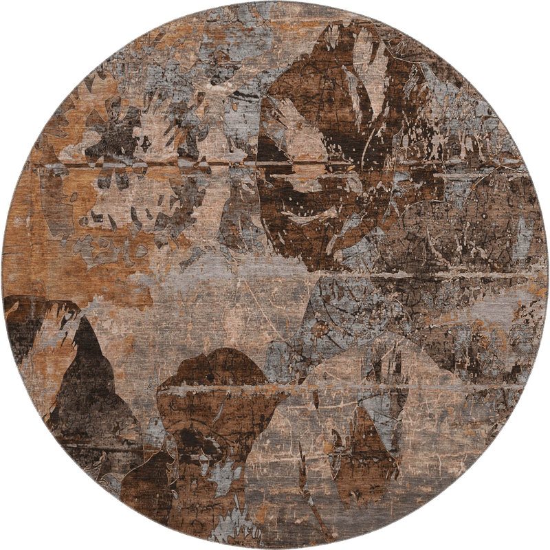 Premium Machine Washable Cerrito AMF555 Terracotta Rug, Round 8'