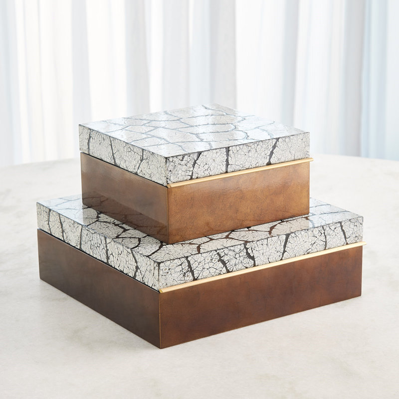Eggshell Box-Antique Gold Leaf-Sm, 5" H x 13" W x 13" D