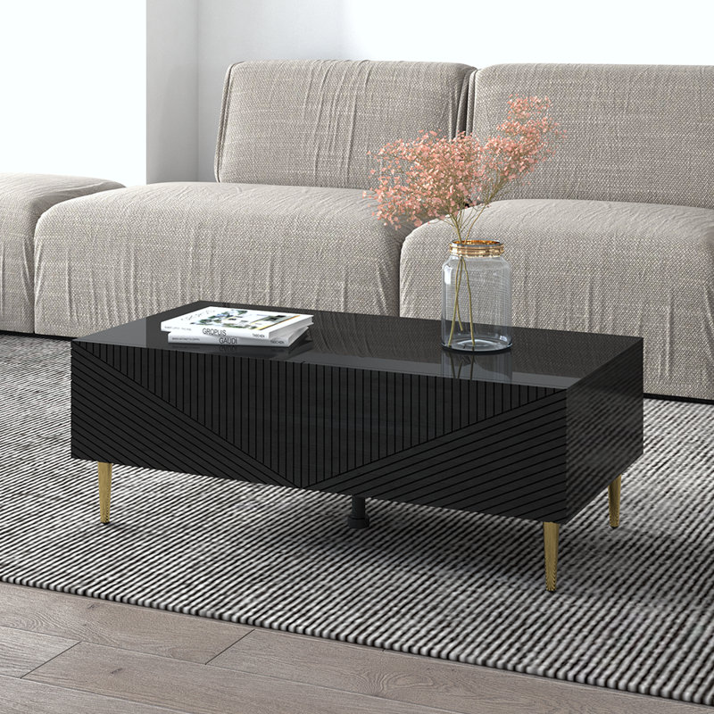 Table basse Glamour 15,8 po avec finition ultrabrillante, Noir