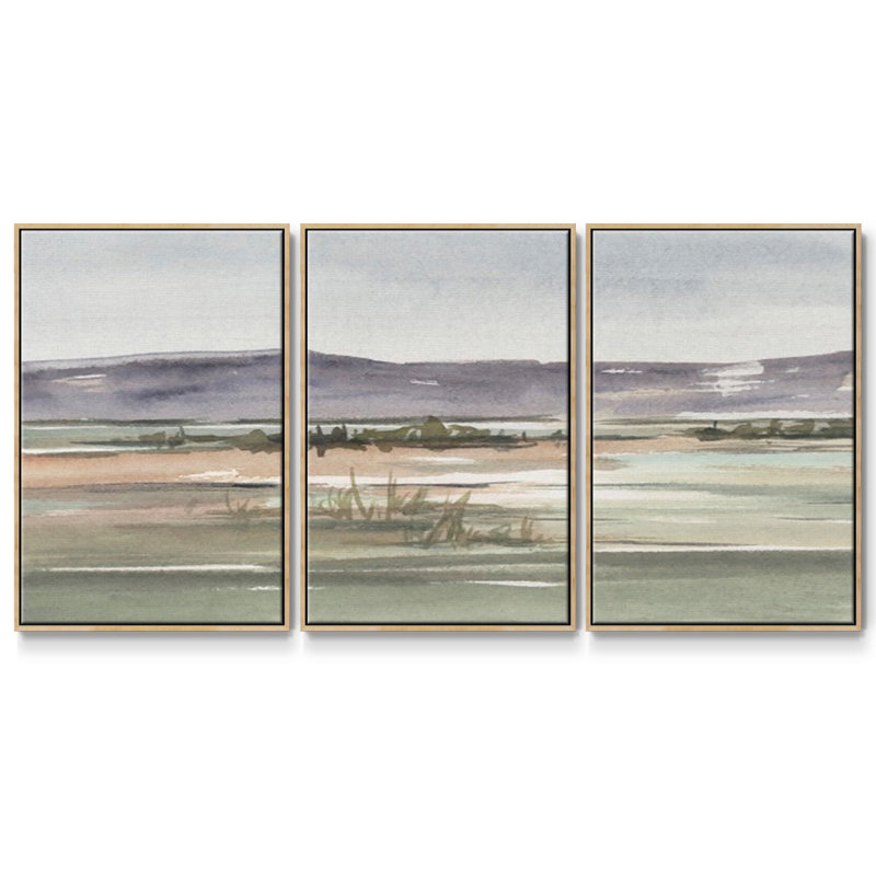«Mute Marsh II», reproduction sur toile 3 pièces, H 36 po x l 75 po x P 2 po, Naturel