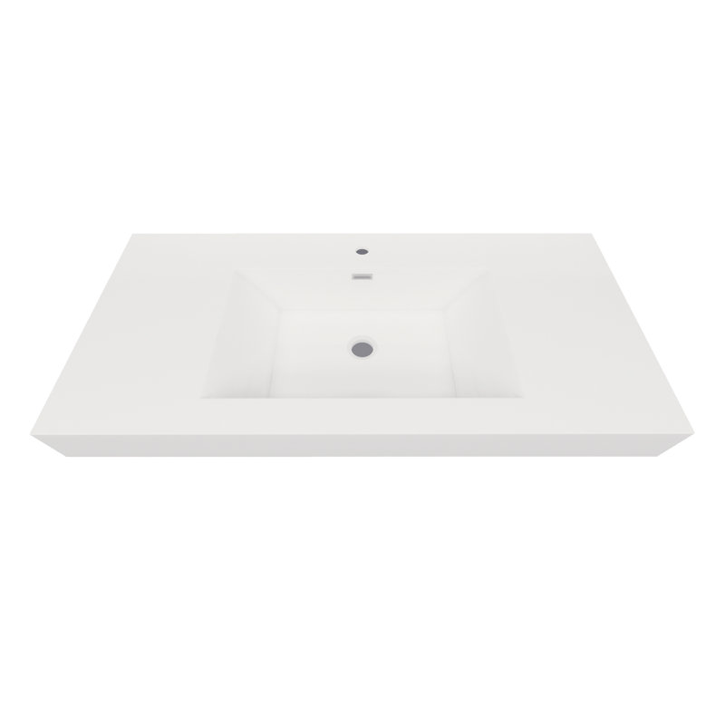Lavabo de salle de bain vasque rectangulaire en pierre blanche ultrabrillante avec trop-plein