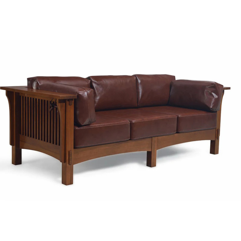 Duschka 84" Genuine Leather Tuxedo Arm Sofa, Brown Genuine Leather