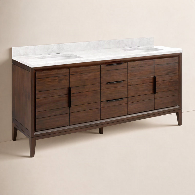 Aliso 72" Double Bathroom Vanity, Carrara Marble / Java , 8" Widespread, 34'' H x 72'' W x 22'' D