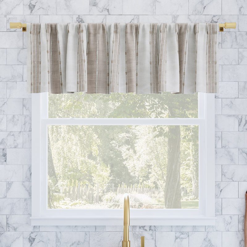 Archaeo Akari Slub Textured Linen Blend Semi-Sheer Grommet Kitchen Curtain Valance and Tier Pair, 52" H x 14" W, Linen/White