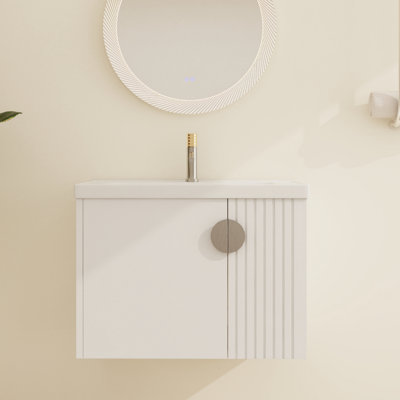 Meuble-lavabo mural simple 28 po avec 2 portes et plateau en céramique blanc Bratislava