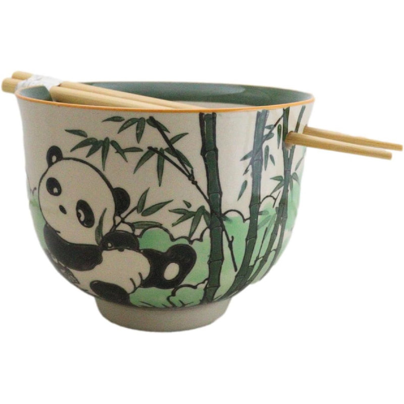 Bamboo Forest Panda Bear Donburi Ramen Bowl With Chopsticks Set