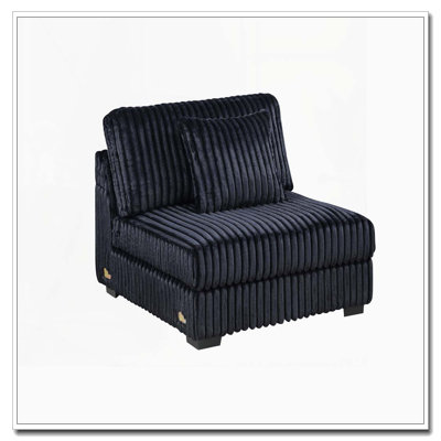 Chaise sans accoudoirs en velours côtelé noir - Modulaire - Coussin inclus