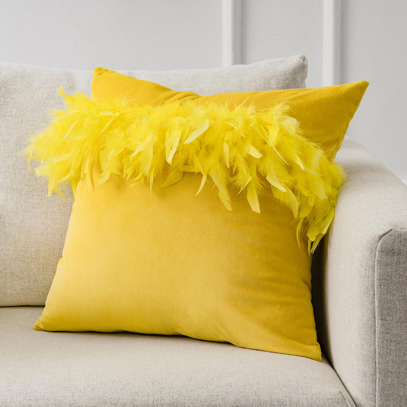 Feather Pillow Cover Pillow Cover, 18"H x 18"W, Yellow