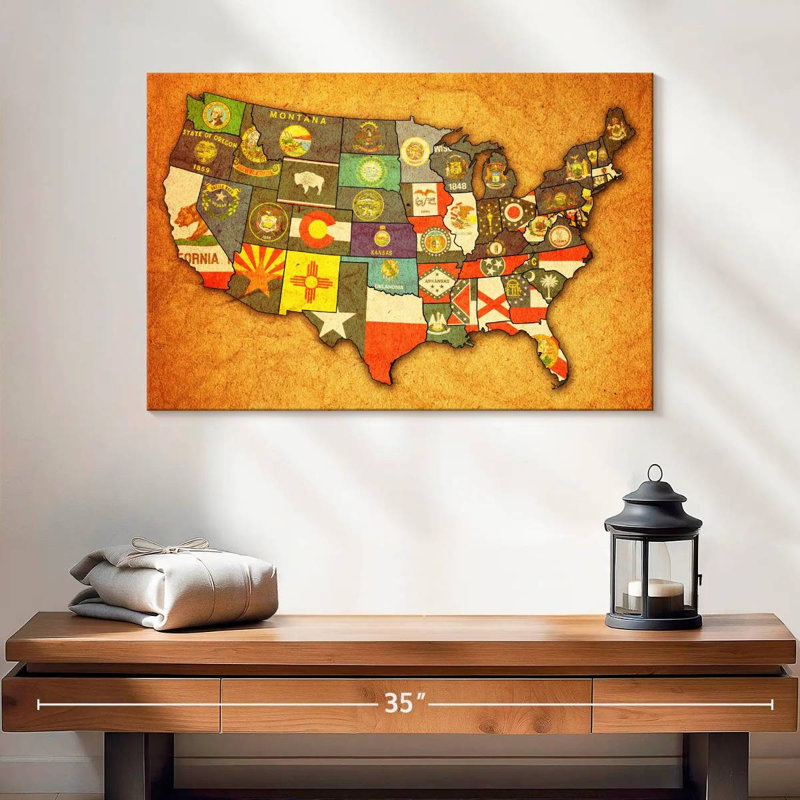 Aliaz State Flags USA Map, 16" H x 24" W