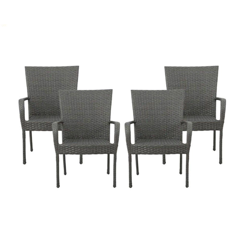 LITTLETON GREY PE WICKER STACKING CHAIR 4PCS, Gray