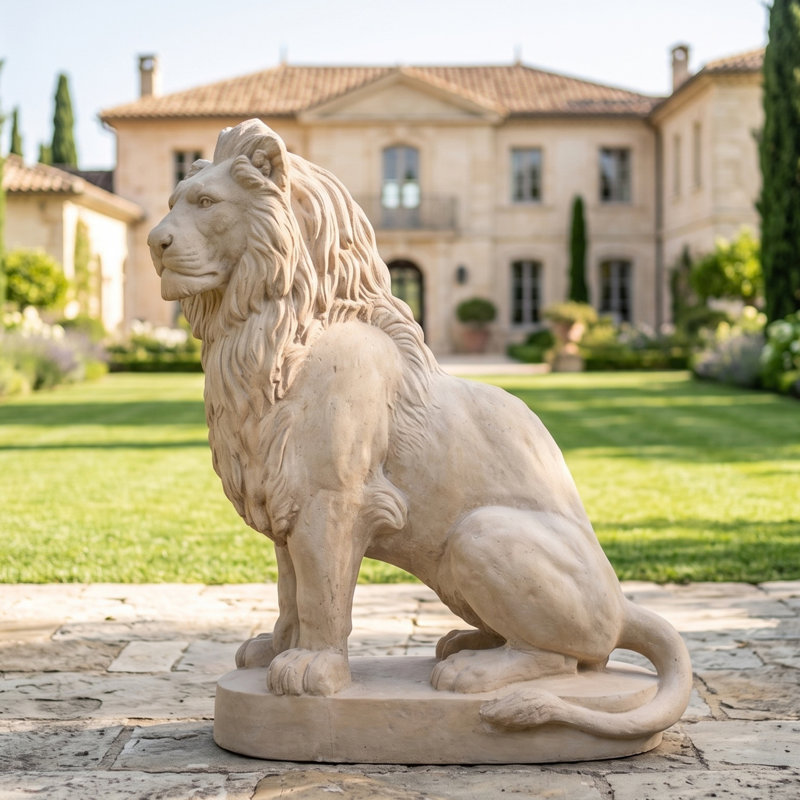 Statue de jardin majestueuse faisant face à la gauche